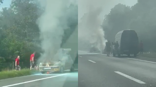 VIDEO Na A1 se zapalio auto, promet se odvija usporeno