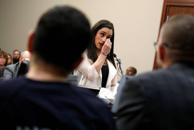 Victim and former gymnast Jordyn Wieber speaks at the sentencing hearing for Larry Nassar, a former team USA Gymnastics doctor who pleaded guilty in November 2017 to sexual assault charges, in Lansing