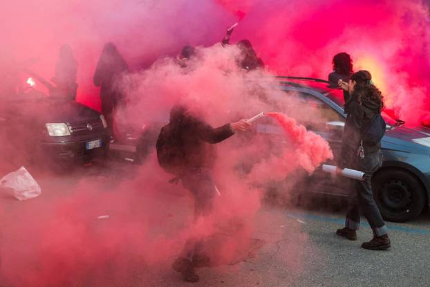 Demonstrators protest the 2026 Winter Olympics in Milan