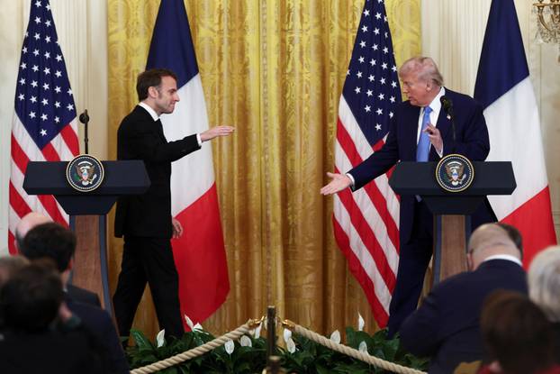 U.S. President Donald Trump and French President Emmanuel Macron hold a press conference, in Washington