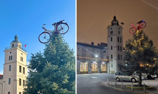 FOTO Zagrebački vatrogasci na vrh božićne jelke postavili  bicikl