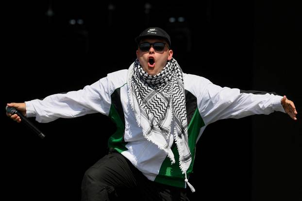 Kneecap performs at Glastonbury Festival