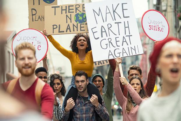 Group,Of,Young,People,Demonstrate,Against,Climate,Change.,Angry,Women