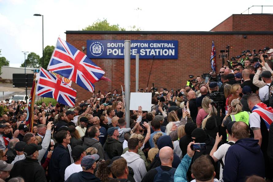 Protest outside police station following conviction of Vikrum Digwa for murder of Henry Nowak, in Southampton