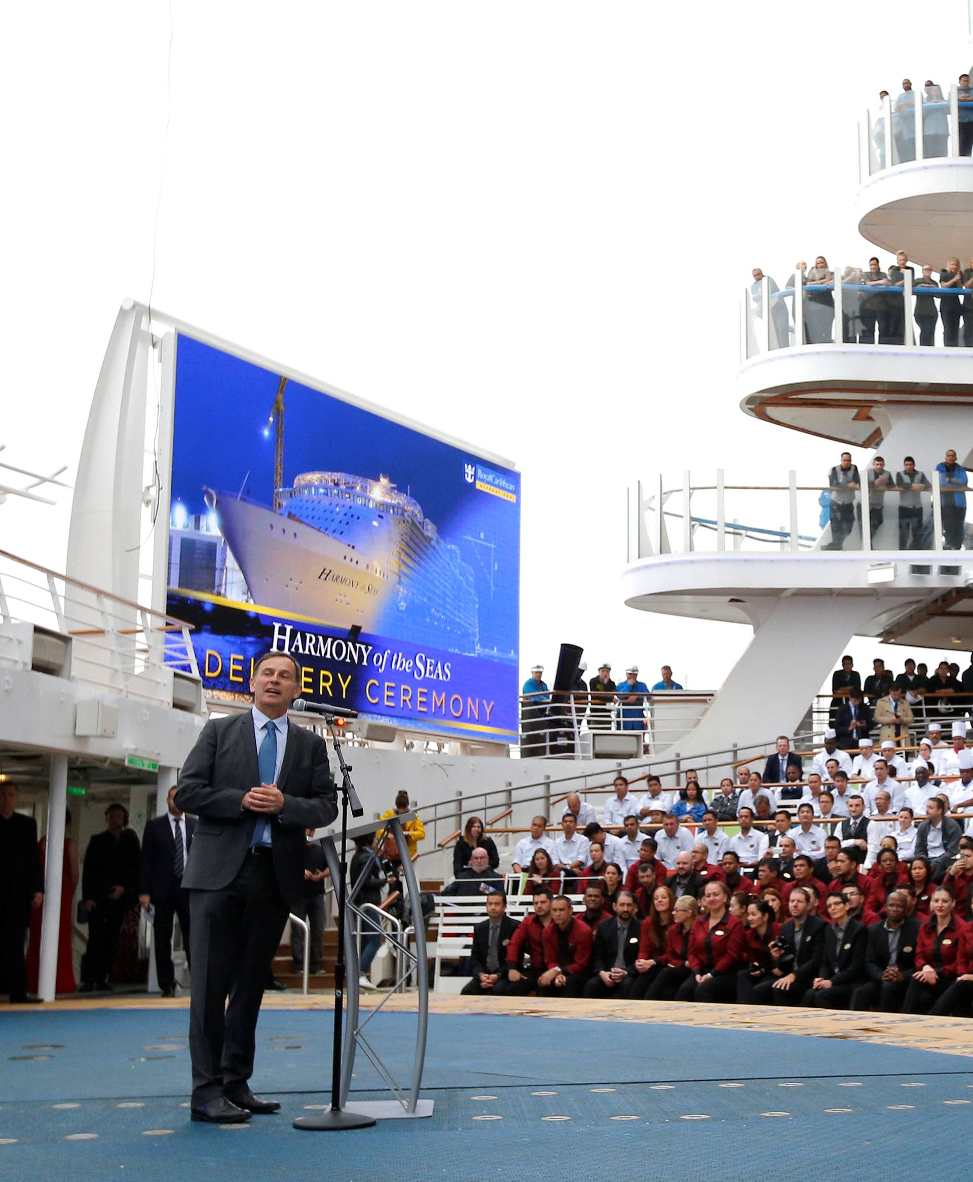Laurent Castaing, President of STX France attends the delivery ceremony of the Harmony of the Seas (Oasis 3) class ship at the STX Les Chantiers de l'Atlantique shipyard site in Saint-Nazaire