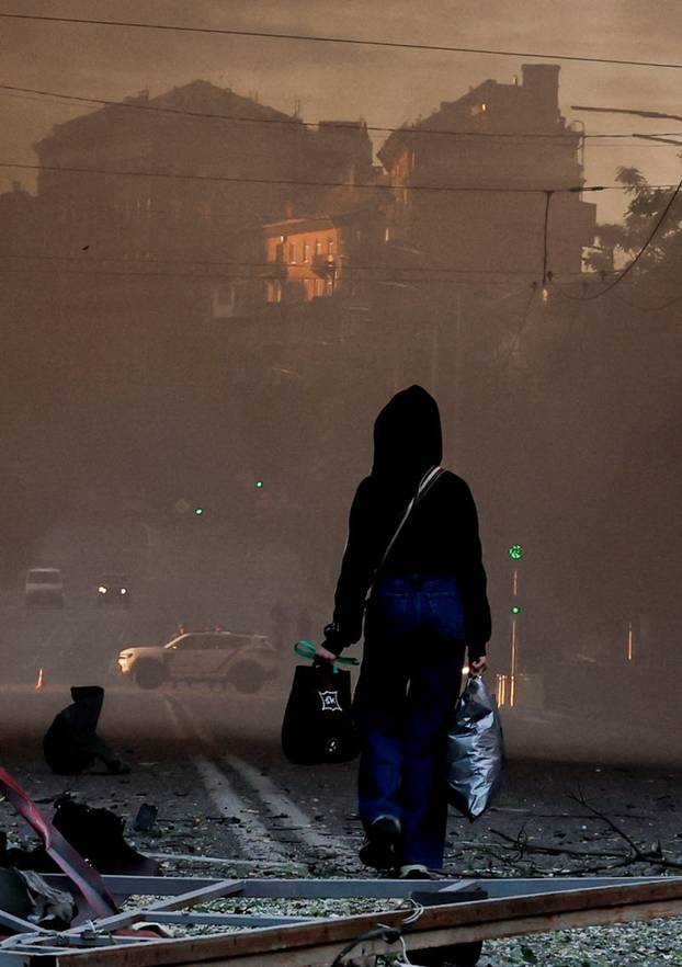Aftermath of an overnight Russian missile and drone strike, in Kyiv