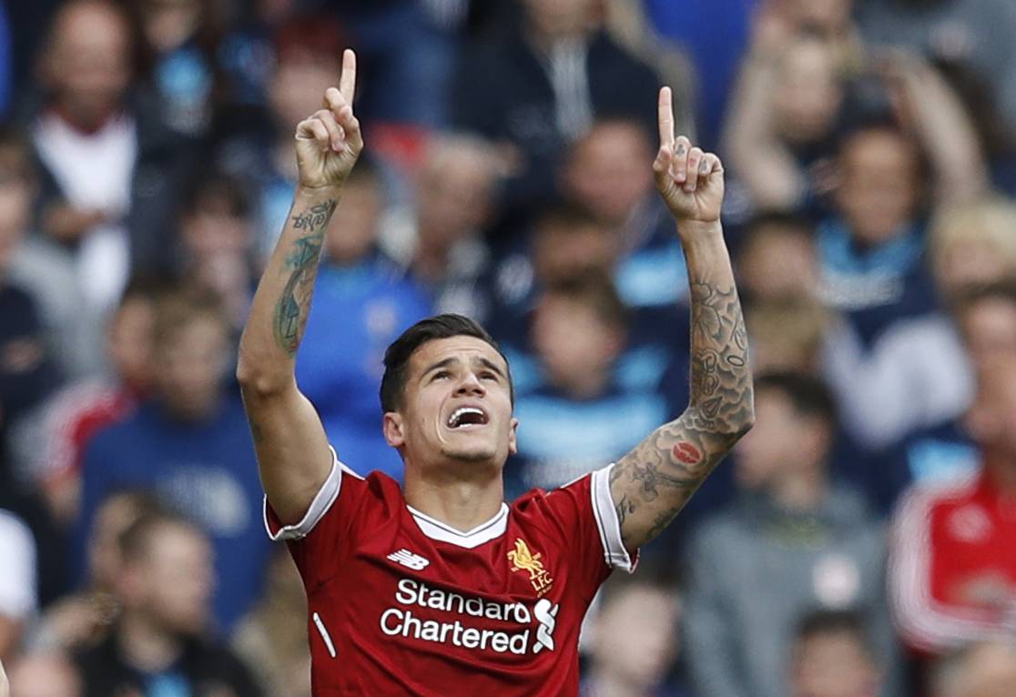 Liverpool's Philippe Coutinho celebrates scoring their second goal