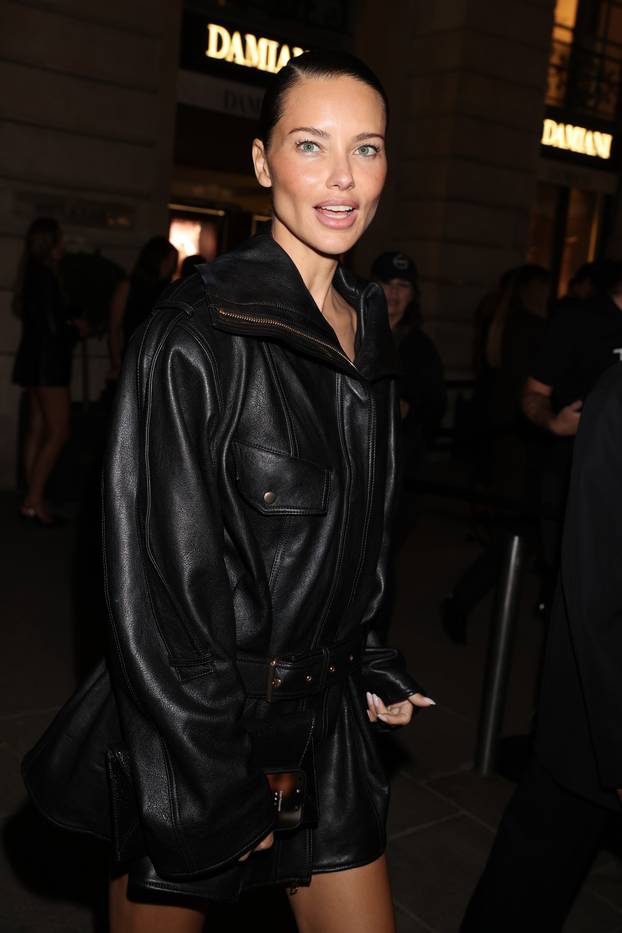 Adriana Lima Leaves Revolve Party During Paris Fashion Week Wearing Leather Jacket Dress - 29 Sep 2026