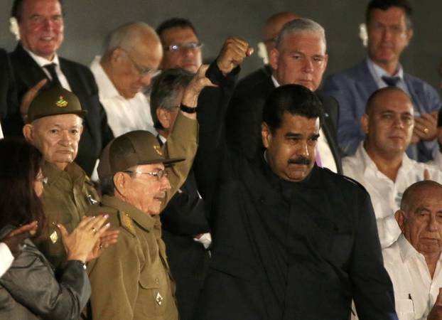 Venezuelan President Nicolas Maduro addresses the crowd at a massive tribute to Cuba