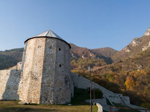 Historical landmark, the old fortress in Travnik with a tower at