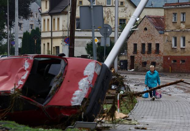 Aftermath of flooding by Biala Ladecka River in Ladek Zdroj