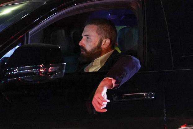 *EXCLUSIVE* Ben Affleck looks shocked while driving home from his office to see the huge fire burning across the street from where he lives in LA!