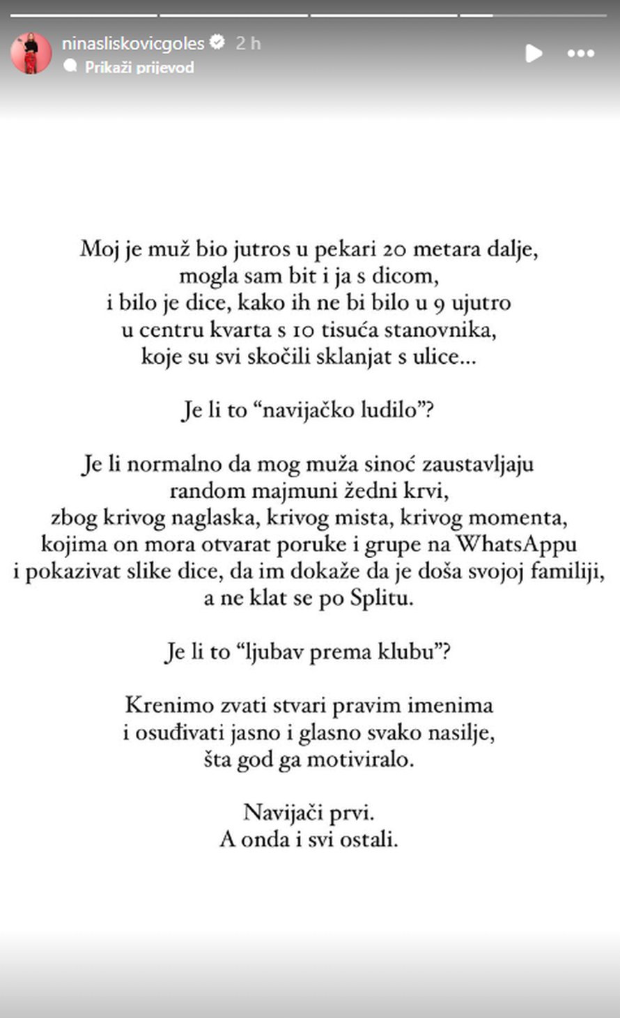 Supruga TV voditelja o kaosu u Splitu: 'Je li normalno da ga zaustave majmuni žedni krvi?'