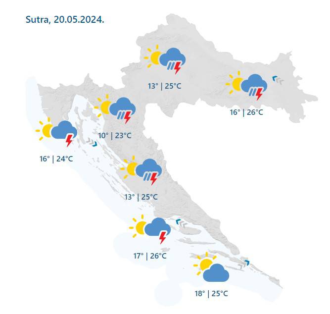 Jako grmljavinsko nevrijeme i obilna kiša nad Europom, past će i tuča. Na snazi meteoalarm