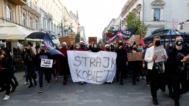 People protest against imposing further restrictions on abortion law in Lodz