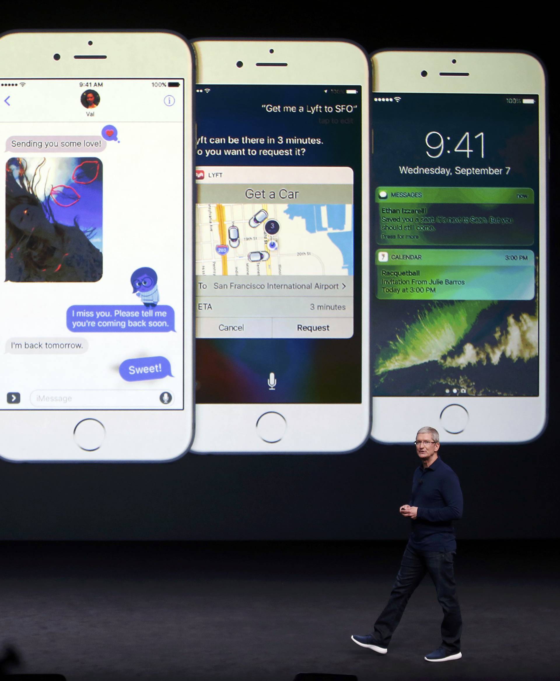 Tim Cook discusses the iPhone during an Apple media event in San Francisco