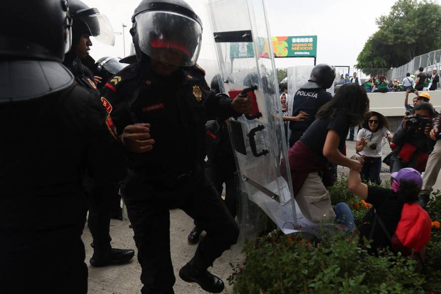 Protest march ahead of the opening match of the 2026 FIFA World Cup, in Mexico City