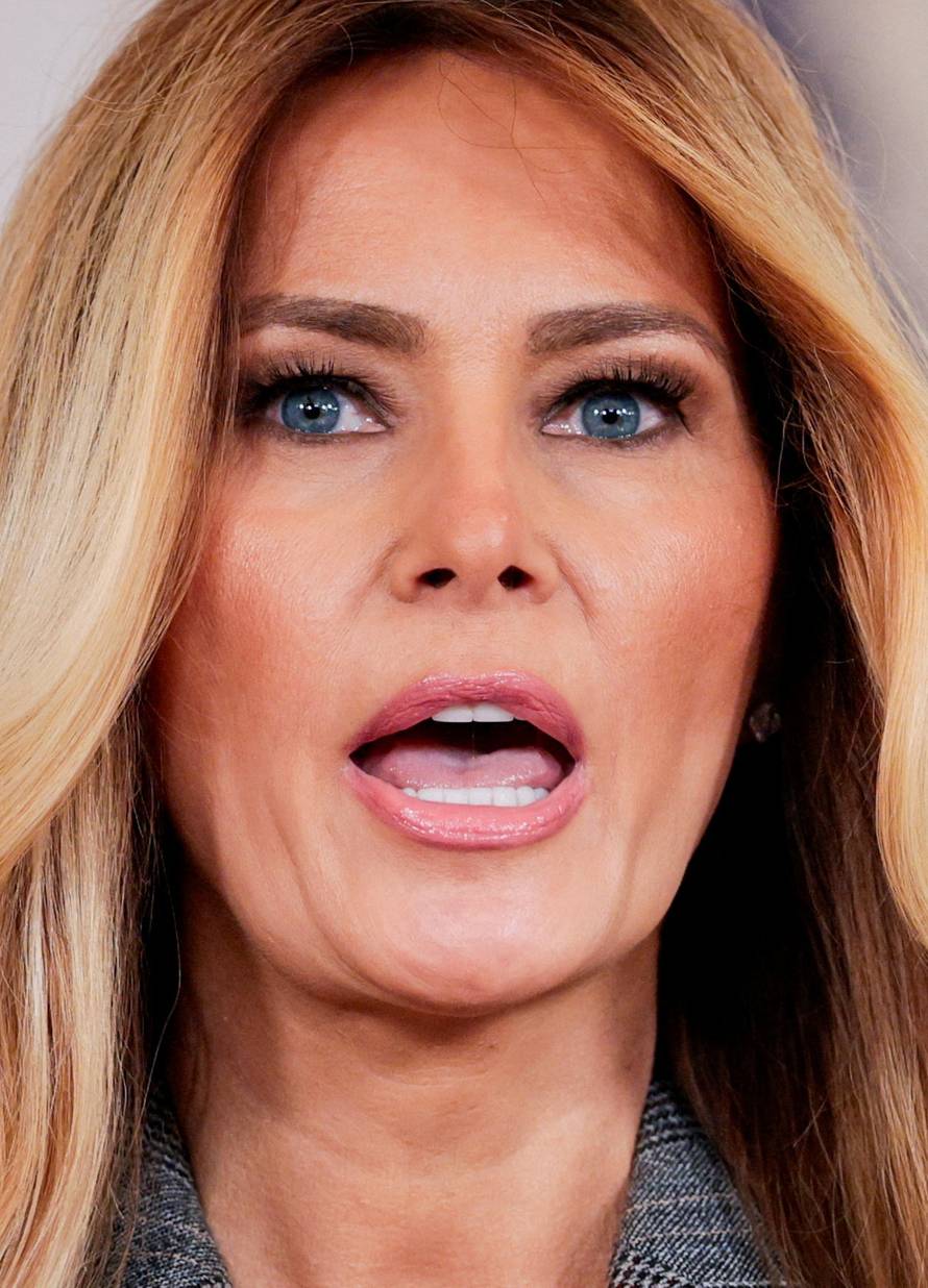 U.S. first lady Melania Trump delivers remarks regarding Jeffrey Epstein, from the White House in Washington