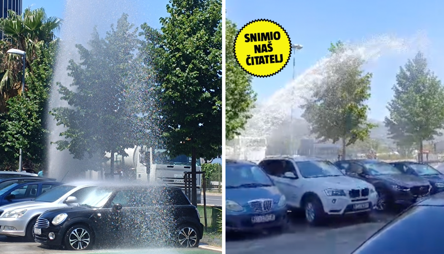 VIDEO Vodoskok u Splitu zbog hidranta: 'Barem je oprao aute, voda je šikljala 15 metara u vis'
