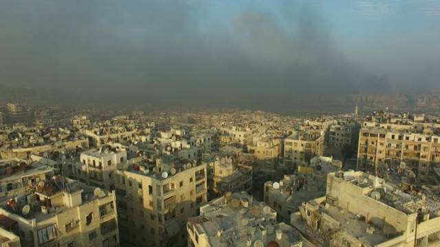 A still image from video taken December 12, 2016 of a general view of the bomb damaged eastern Aleppo, Syria