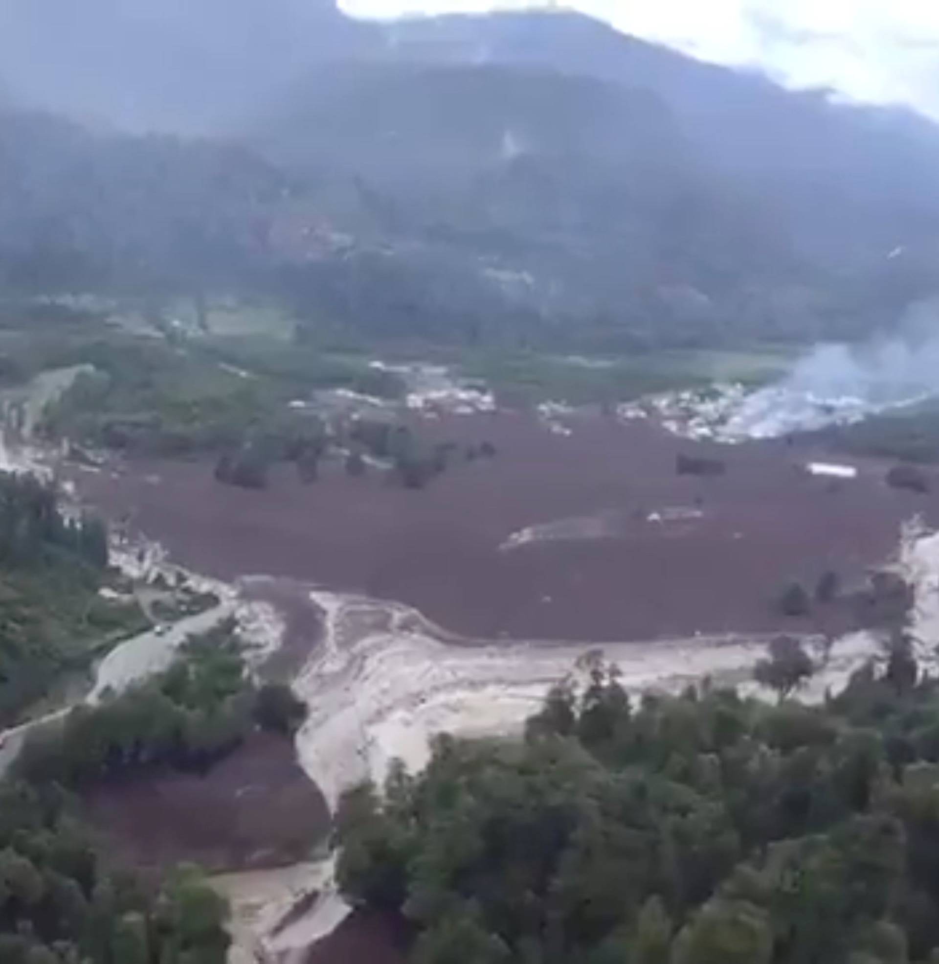 Damage done by a landslide is seen in Villa Santa Lucia