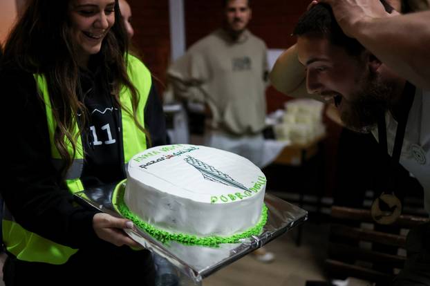 Demonstrators protest to mark the first anniversary of the fatal November 2024 Novi Sad railway station canopy collapse, in Novi Sad