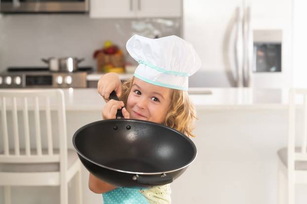 Kid,Chef,Cook,Cookery,With,Pan,In,Kitchen.,Kid,Chef