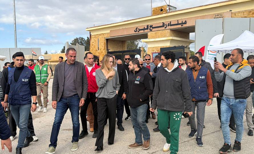 Actor Angelina Jolie visits near the Rafah border crossing between Egypt and the Gaza Strip, in Rafah, Egypt