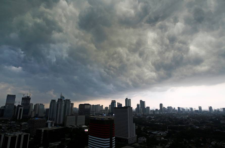 Storm clouds gather over Central Jakarta, Indonesia