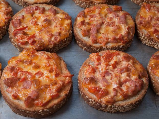 Quick,Easy,Snack.,Sesame,Bread,Baked,With,Salami,And,Cheese
