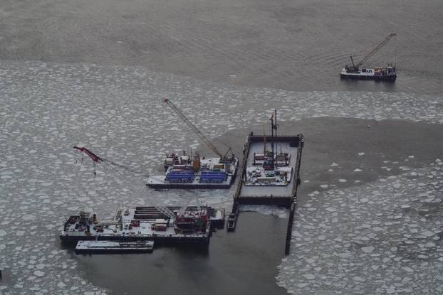 The Hudson River as seen from an observation deck at the Edge, at Hudson Yards in New York City