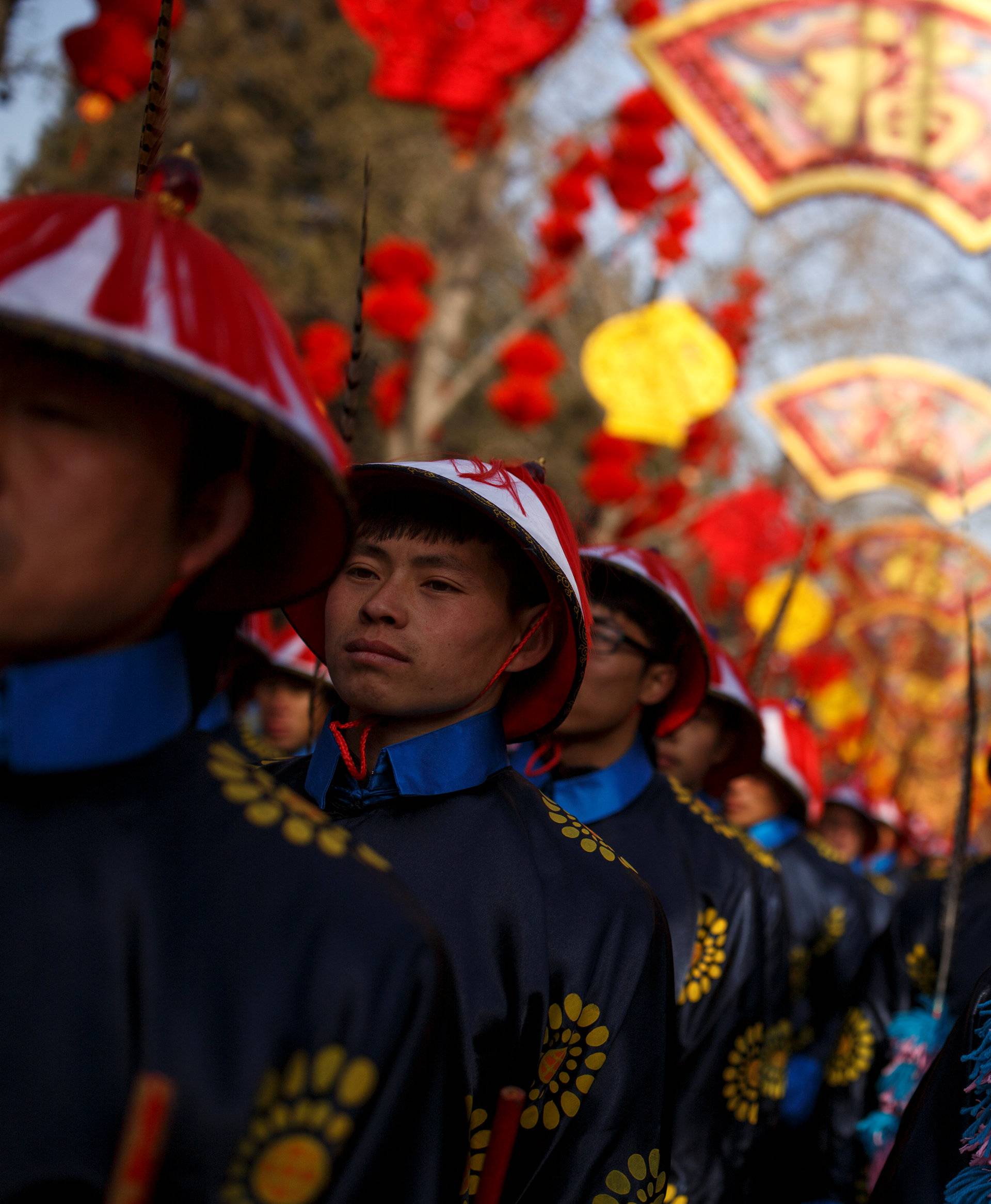 Performers rehearse a re-enactment of a Chinese New Year Qing Dynasty ceremony at the Temple of Earth in Beijing