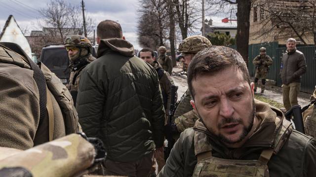 Ukraine's President Volodymyr Zelenskiy in Bucha, outside Kyiv