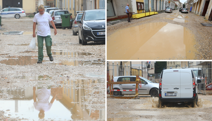 FOTO Blatnjave lokve po centru Karlovca: Kiša napunila ulice na Zvijezdi na kojoj traju radovi