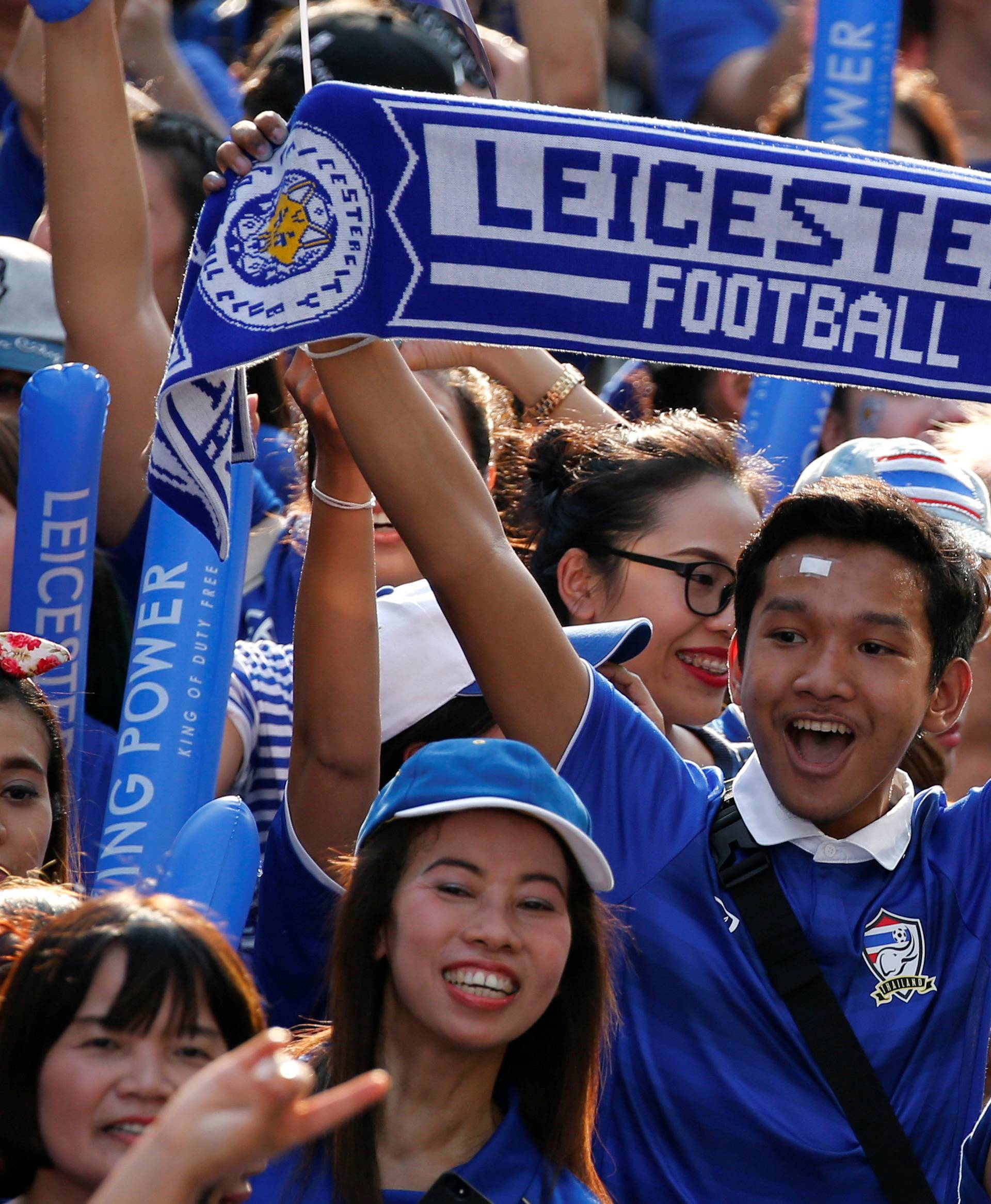 Leicester City soccer club's fans are seen during a parade to celebrate club's English Premier League title in Bangkok
