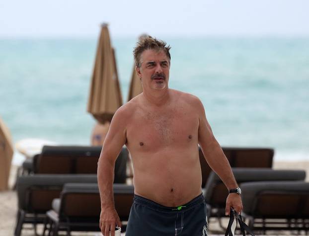 Sex and the City actor Chris Noth  relaxes shirtless on the beach in Miami