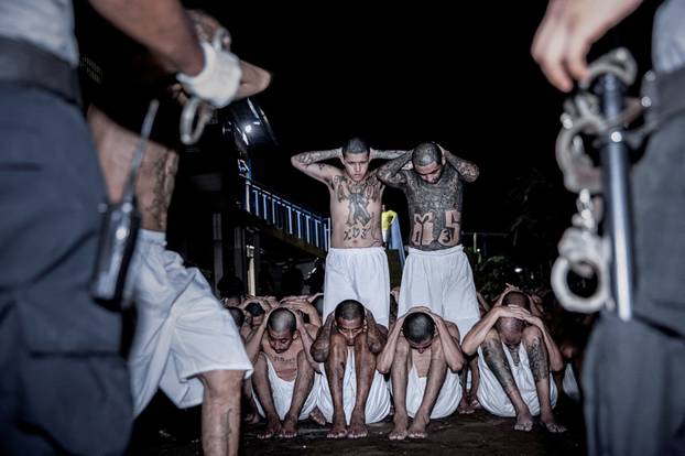 Gang members are tranferred to the Terrorism Confinement Center in Tecoluca