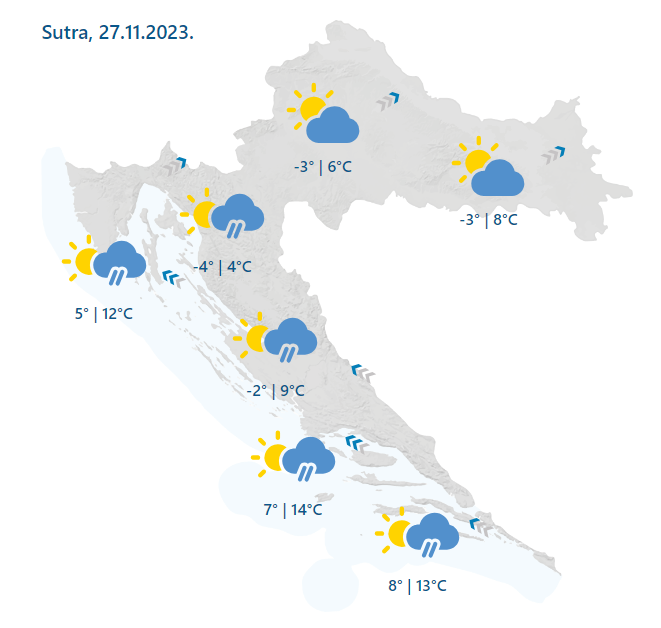 Hladno, vjetrovito, kišno: Sutra za Jadran izdali žuti alarm zbog juga. U gorju je moguć i snijeg