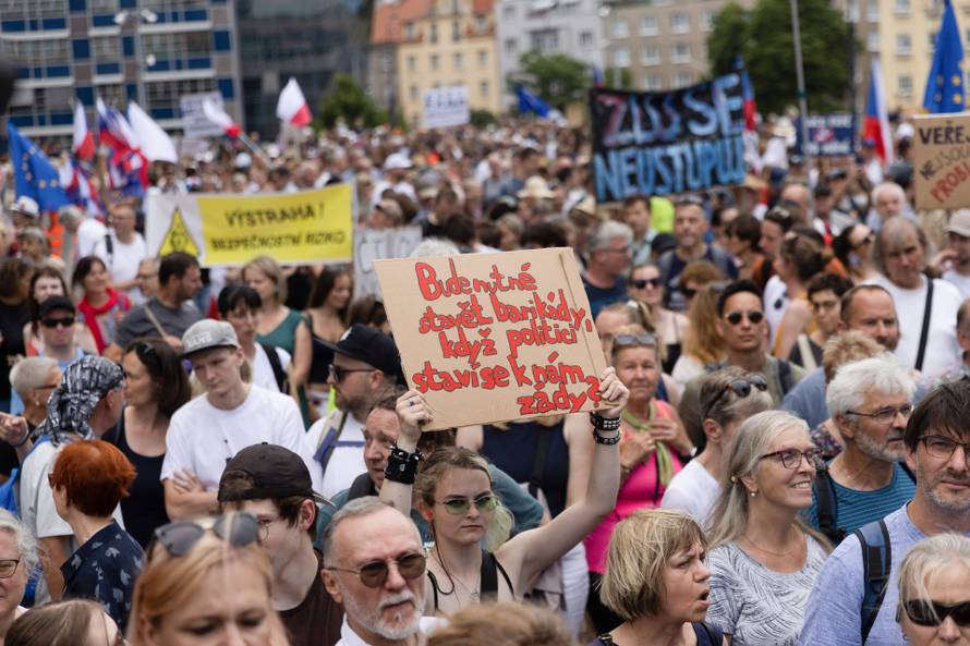 A protest rally in support of public media, in Prague