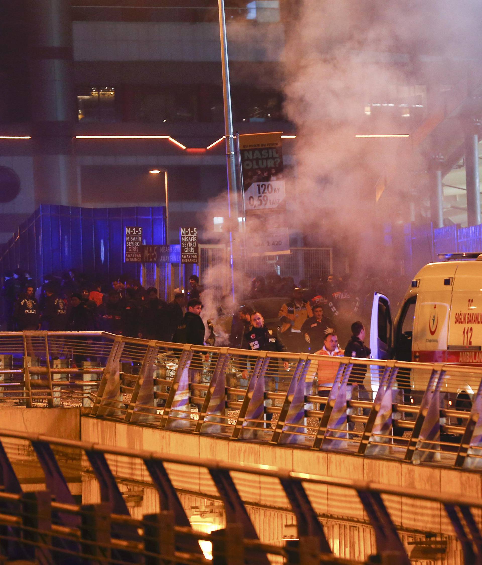 Police and ambulances arrive at the site of an explosion in central Istanbul