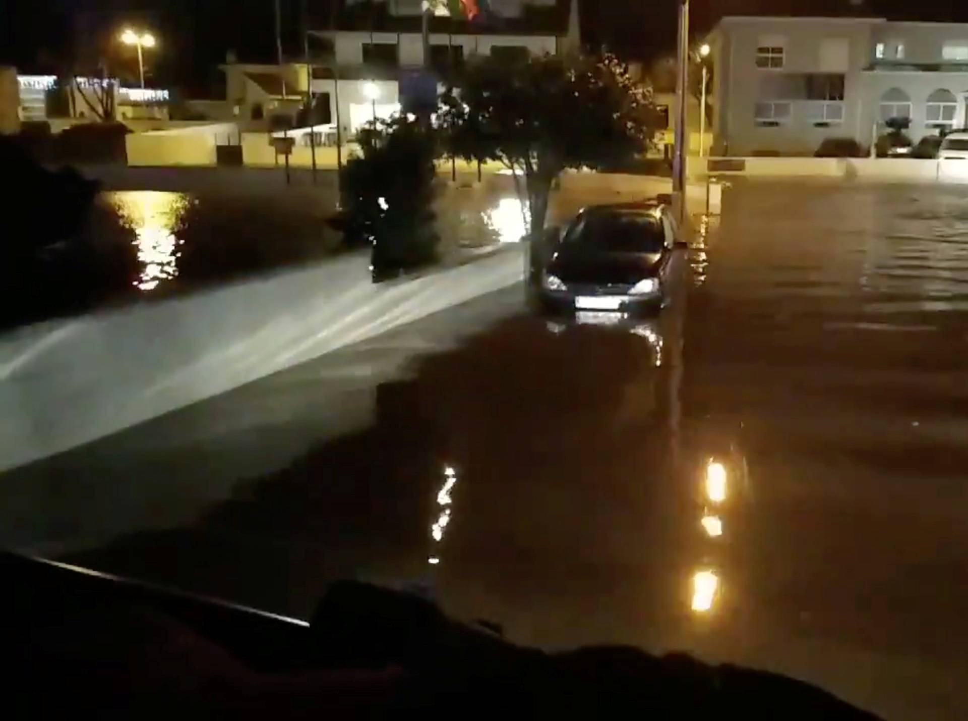 A flooded street is pictured as Storm Elsa sweeps through Trofa, in Porto