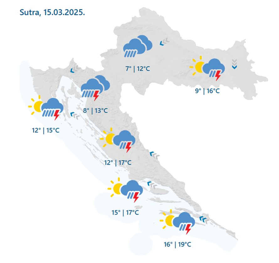 Stiže grmljavinsko nevrijeme, obilna kiša i olujni udari juga: Meteorolozi su upalili alarme