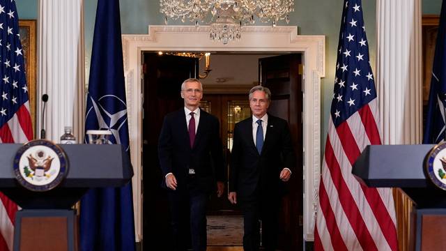 U.S. Secretary of State Antony Blinken holds a joint news conference with NATO Secretary General Jens Stoltenberg in Washington