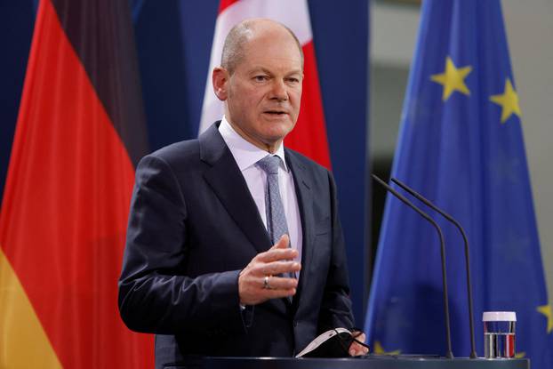 German Chancellor Olaf Scholz and Danish Prime Minister Mette Frederiksen address the media in Berlin