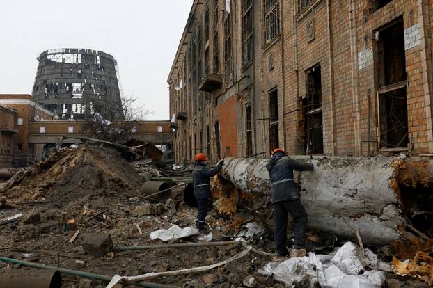 Heavily damaged thermal power plant in Kyiv