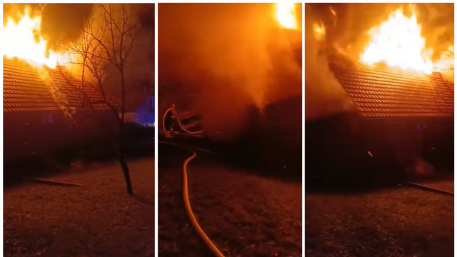 VIDEO Vatra u Dugoj Resi gutala drvenu vikendicu: Požar gasilo čak 13 vatrogasaca s 4 vozila...