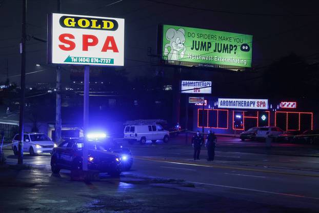 City of Atlanta police officers are seen outside of Gold Spa and Aromatherapy Spa after deadly shootings in the Atlanta area
