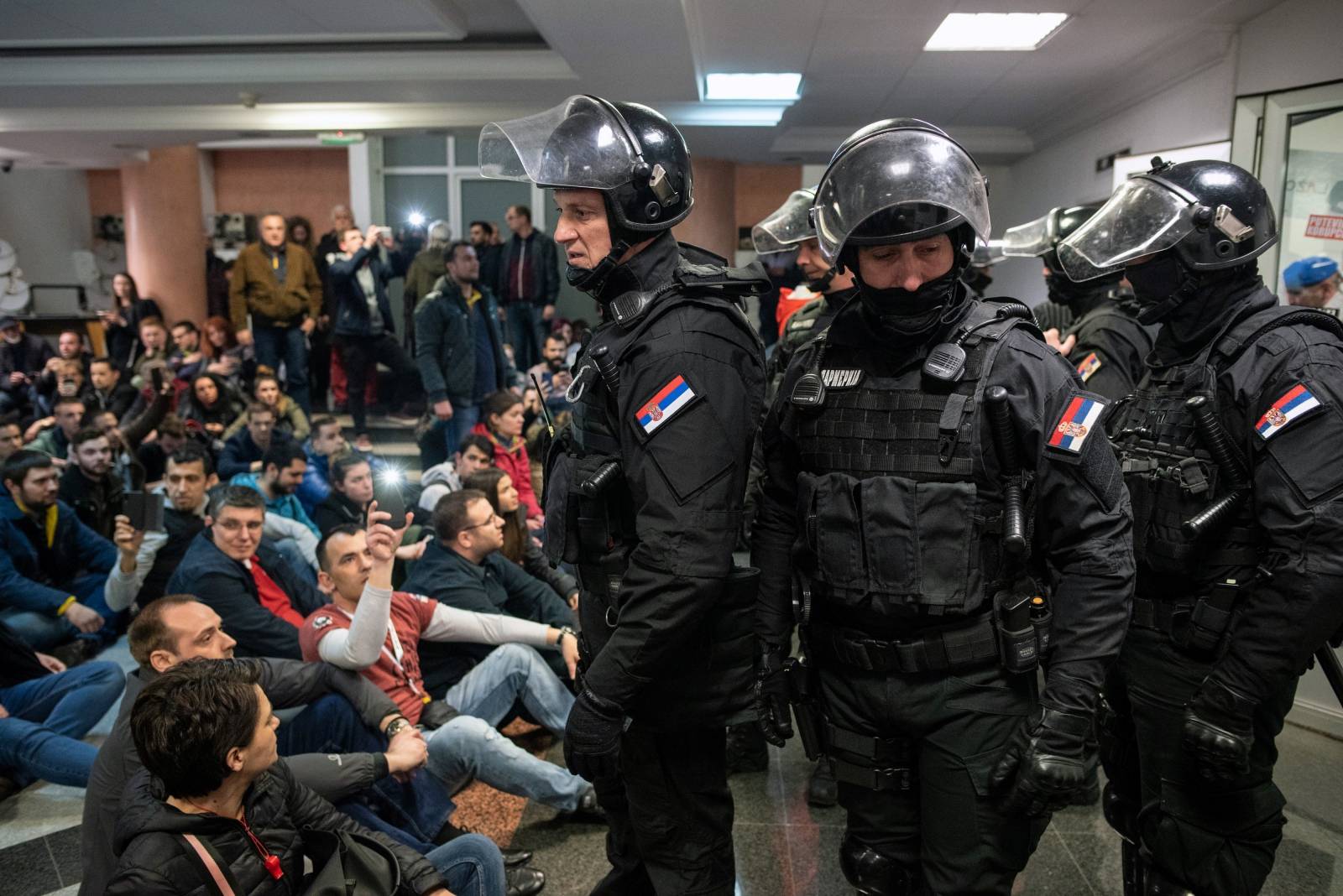 Protesters briefly broke into Serbia's state television building during a protest against Serbian President Aleksandar Vucic and his government in central Belgrade