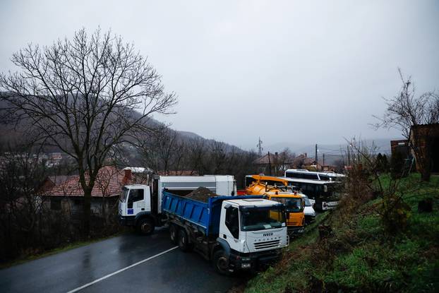 A view of the barricade in the northern part of the ethnically-divided town of Mitrovica