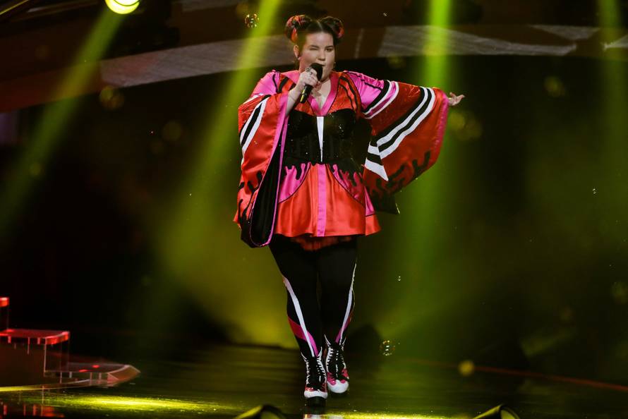 Israel's Netta performs "Toy" during the dress rehearsal for the Grand Final of the Eurovision Song Contest 2018 at the Alice Arena hall in Lisbon